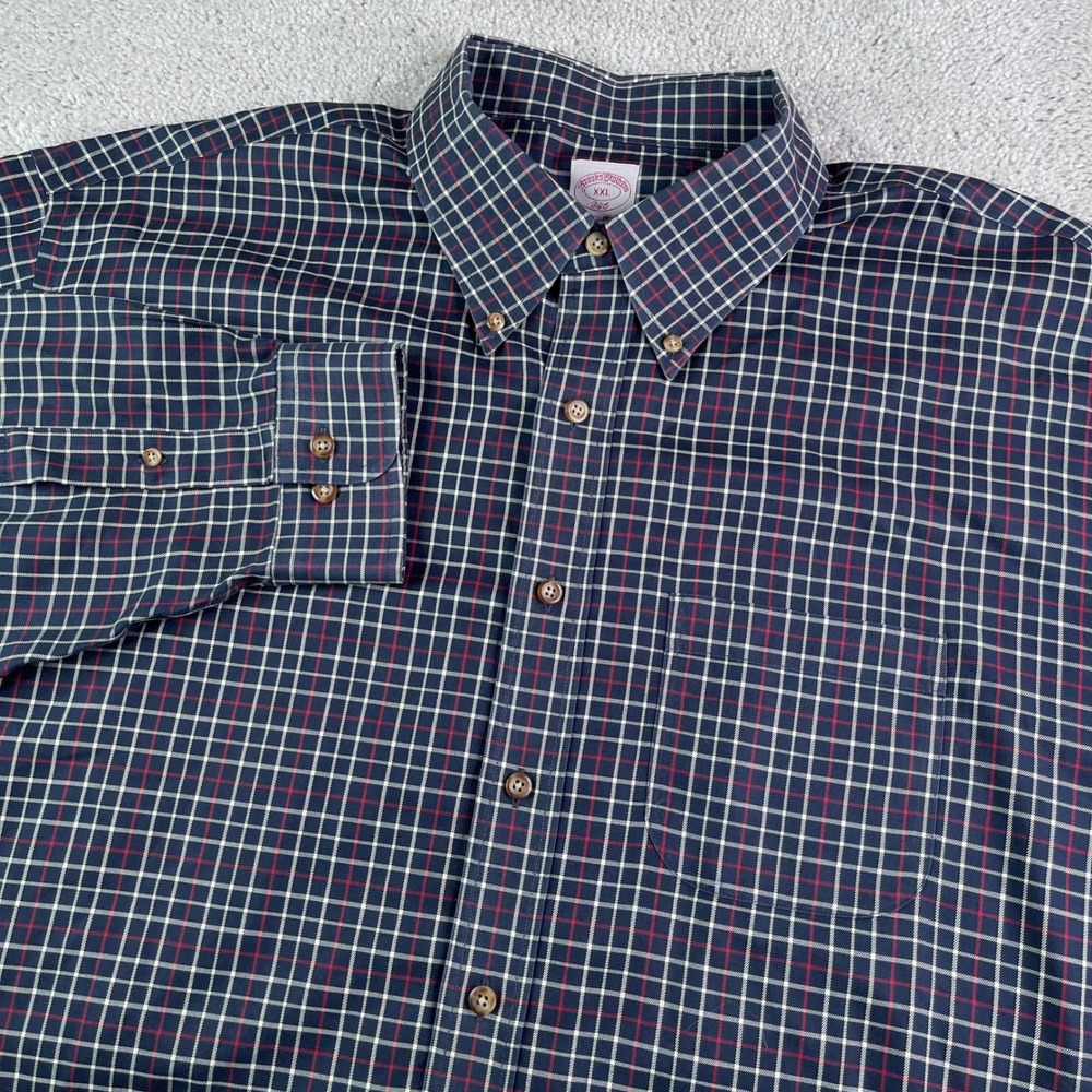 Brooks Brothers Shirt Mens XXL 2XL Blue Check 346 Button Down Non Iron Classic